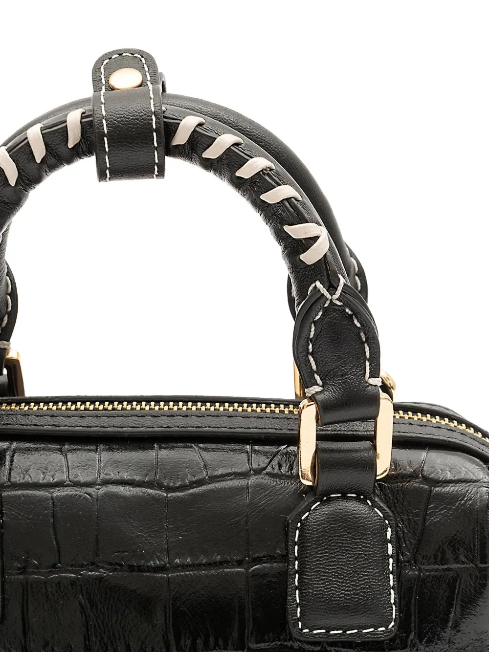 &isla Maia Bowling Croc-embossed Braided Handle Mini Bag In Black