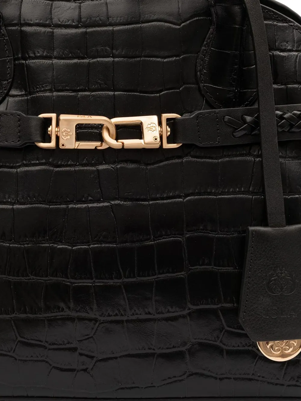 &isla Gaia Croc-embossed Braided Shoulder Bag In Black