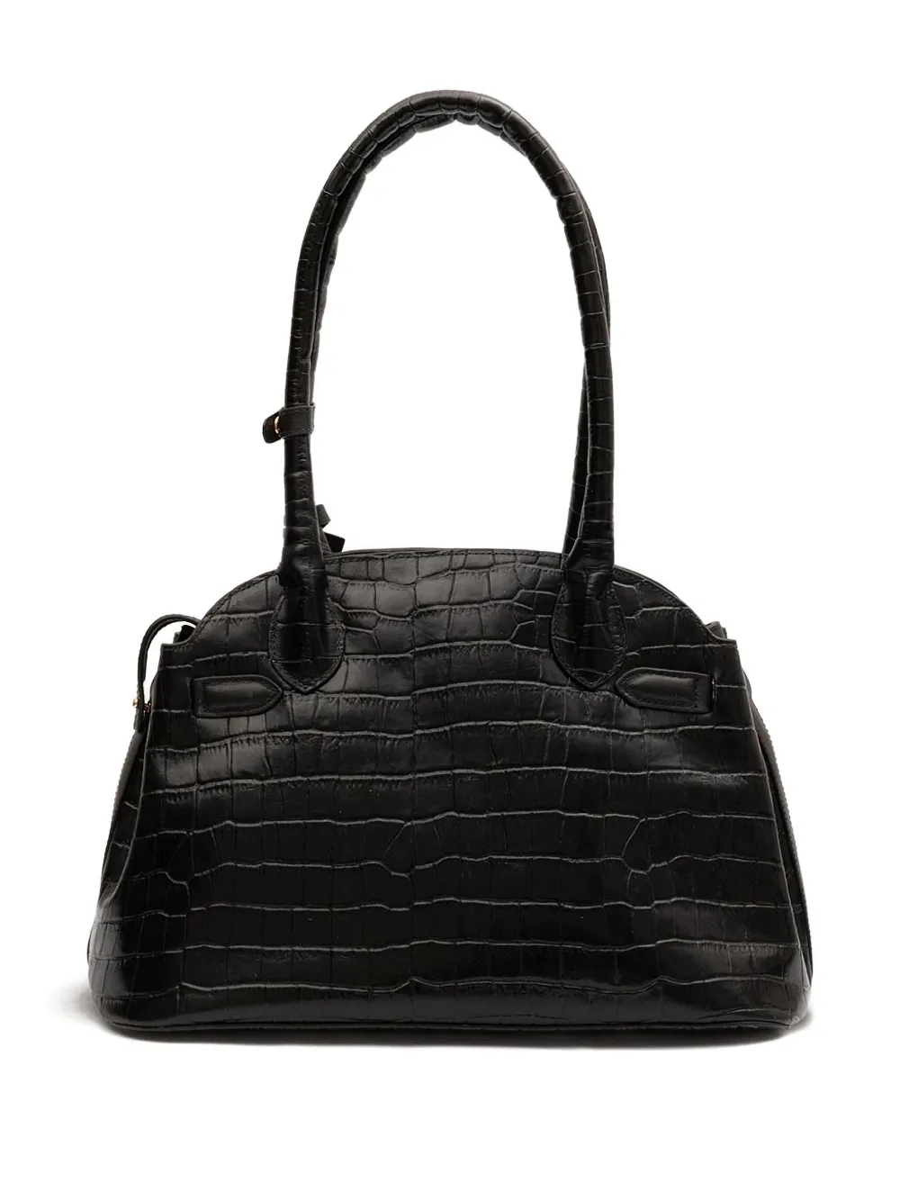 Isla Gaia croc-embossed braided shoulder bag - Zwart