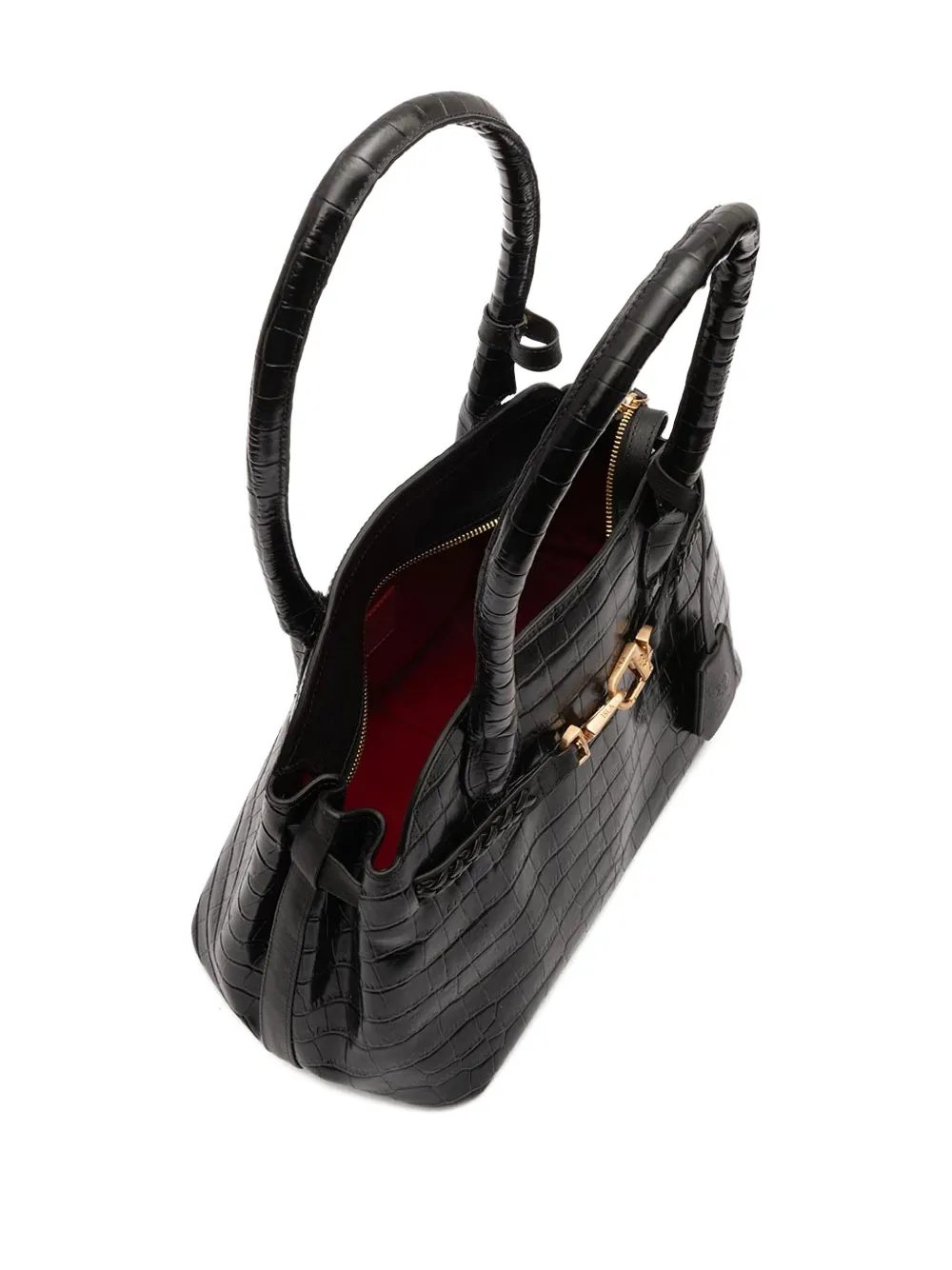 &isla Gaia Croc-embossed Braided Shoulder Bag In Black
