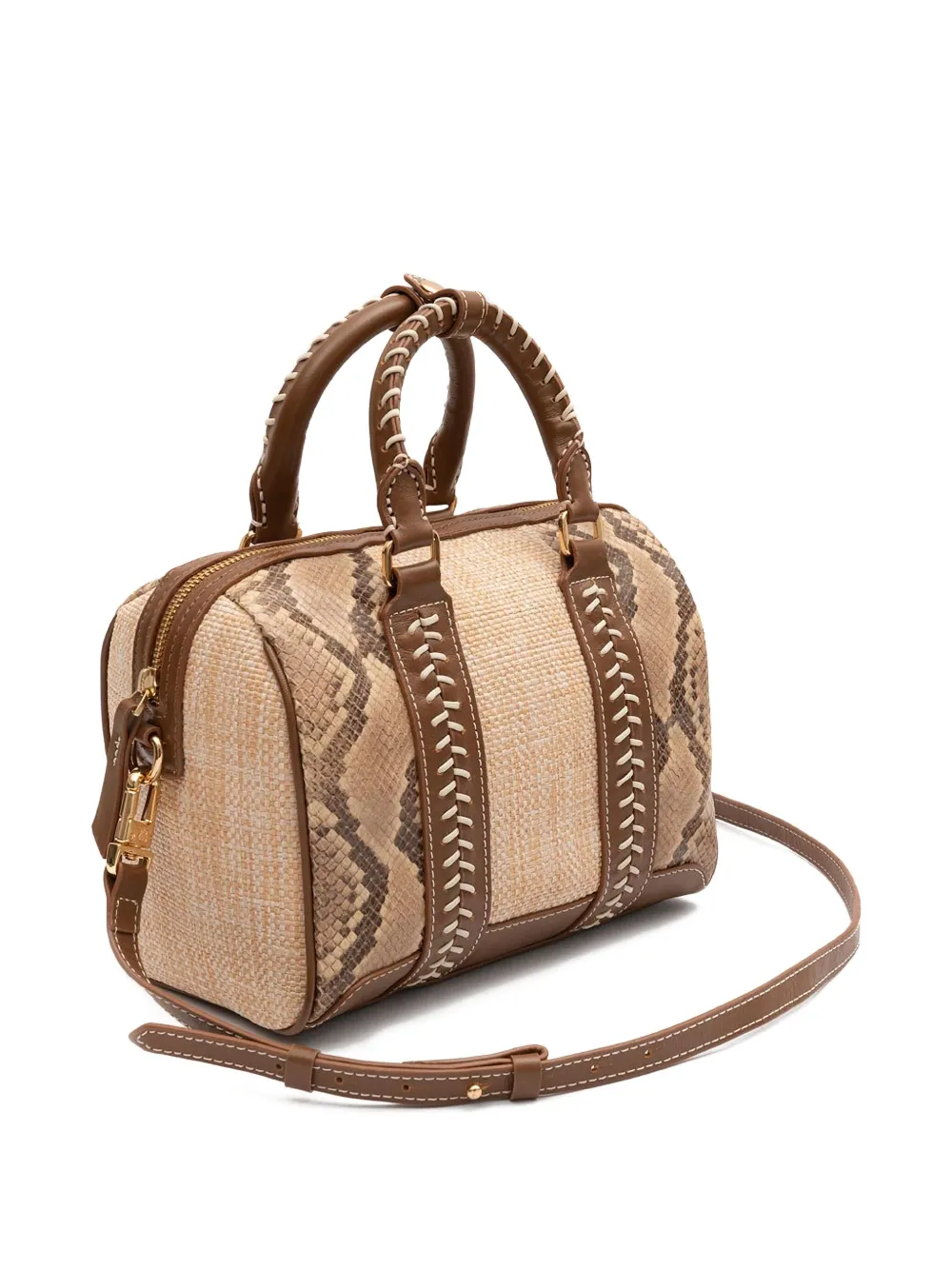  Isla Maia Bowling Snakeskin Stitched Tote Bag - Neutrals 