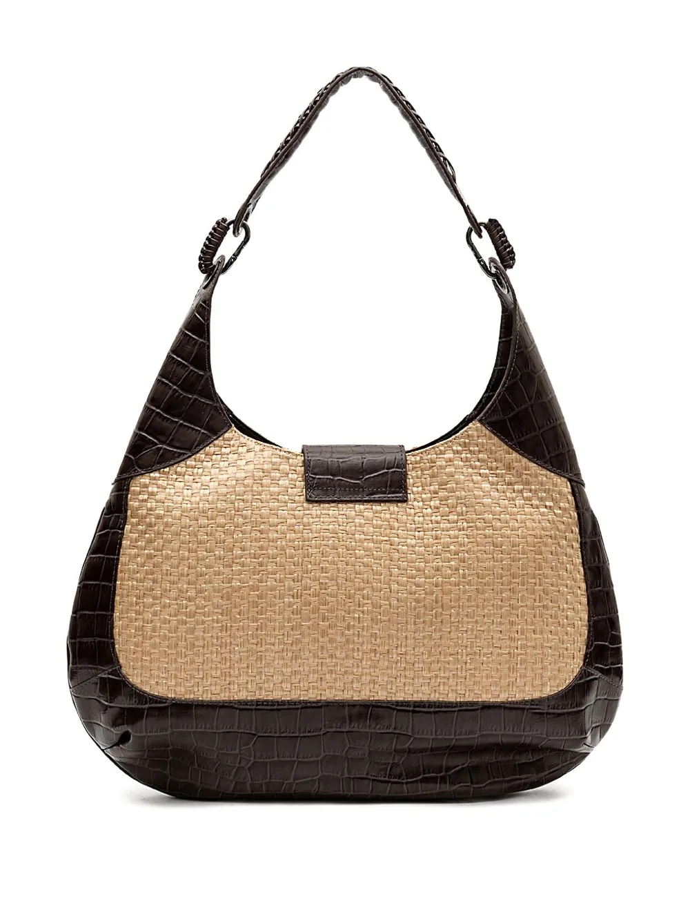 Isla Moon croc-embossed woven shoulder bag - Beige