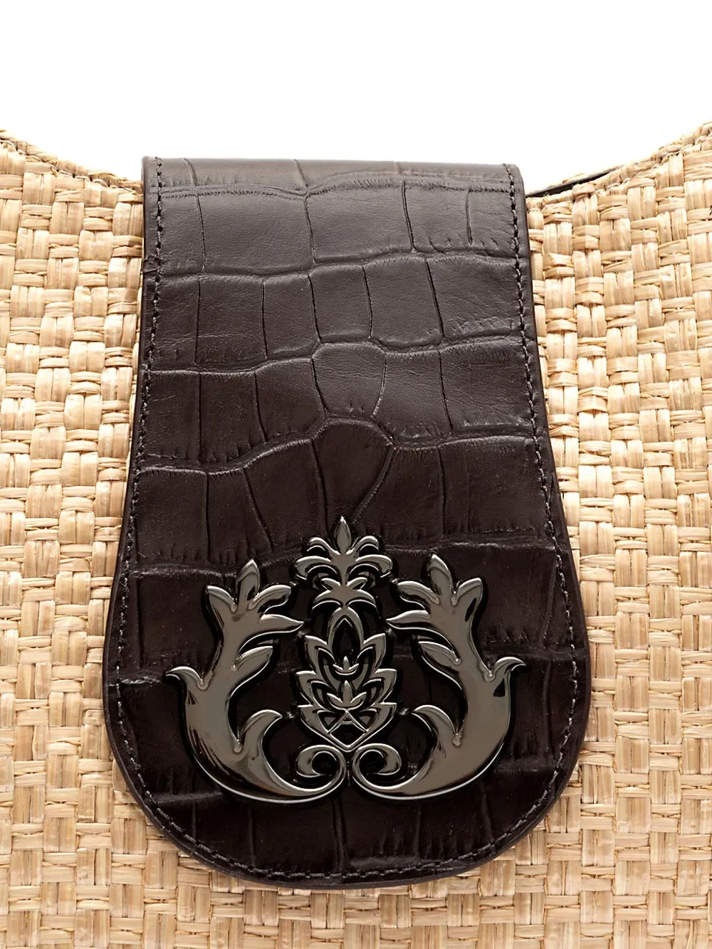&isla Moon Croc-embossed Woven Shoulder Bag In Neutral
