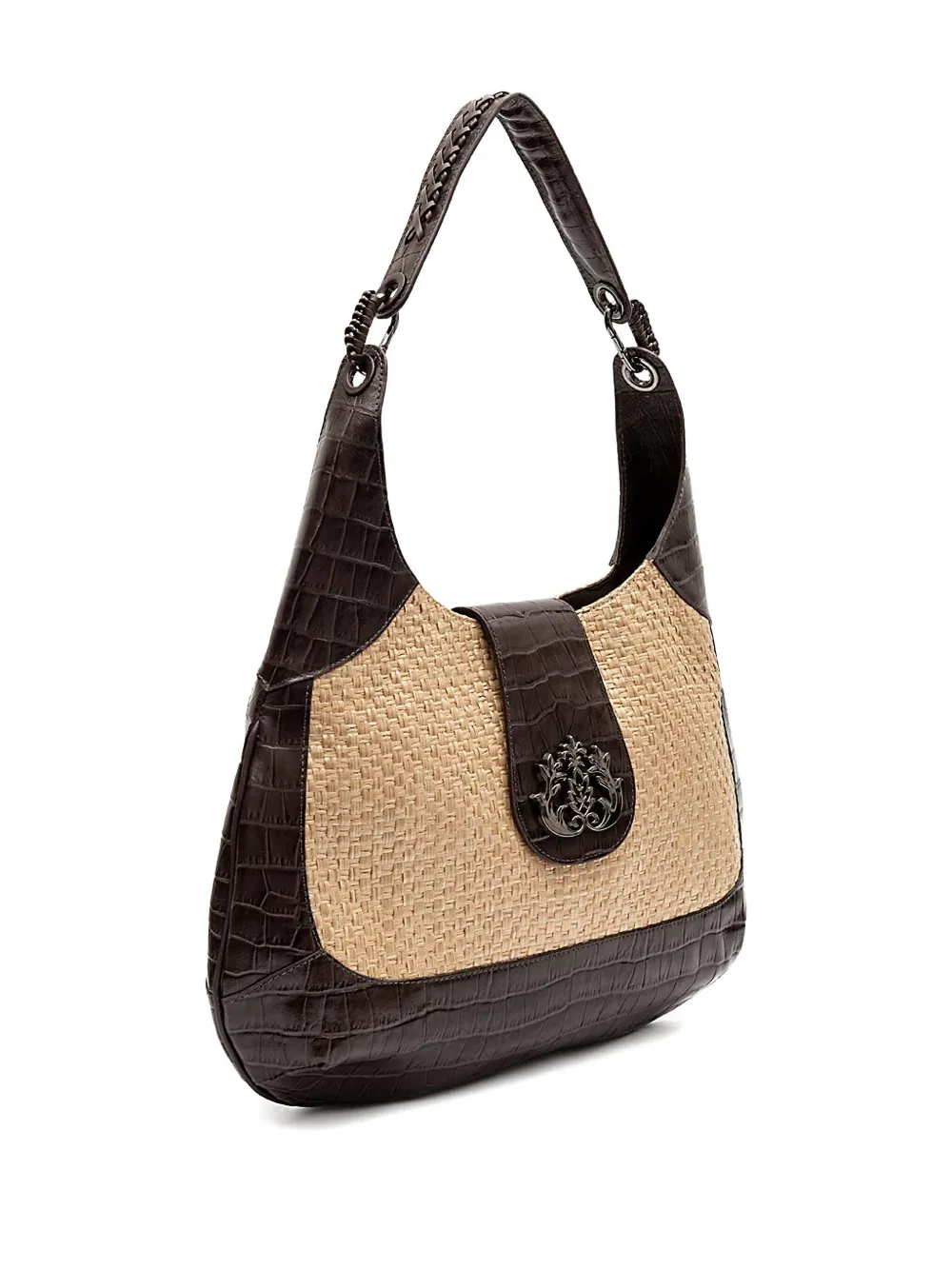&isla Moon Croc-embossed Woven Shoulder Bag In Neutral