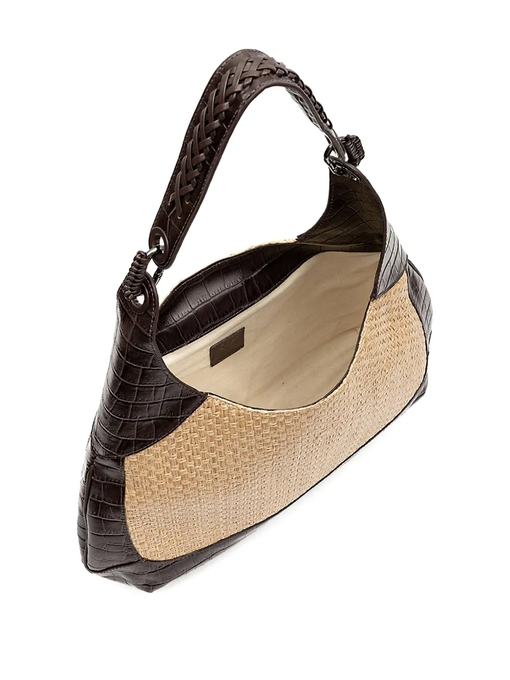 &isla Moon Croc-embossed Woven Shoulder Bag In Neutral