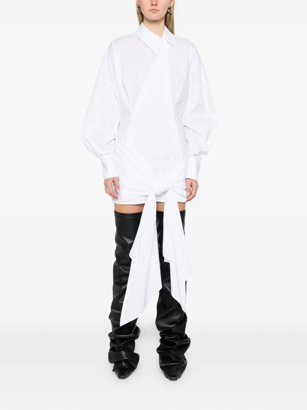 The Attico long-sleeve knot mini dress - Wit