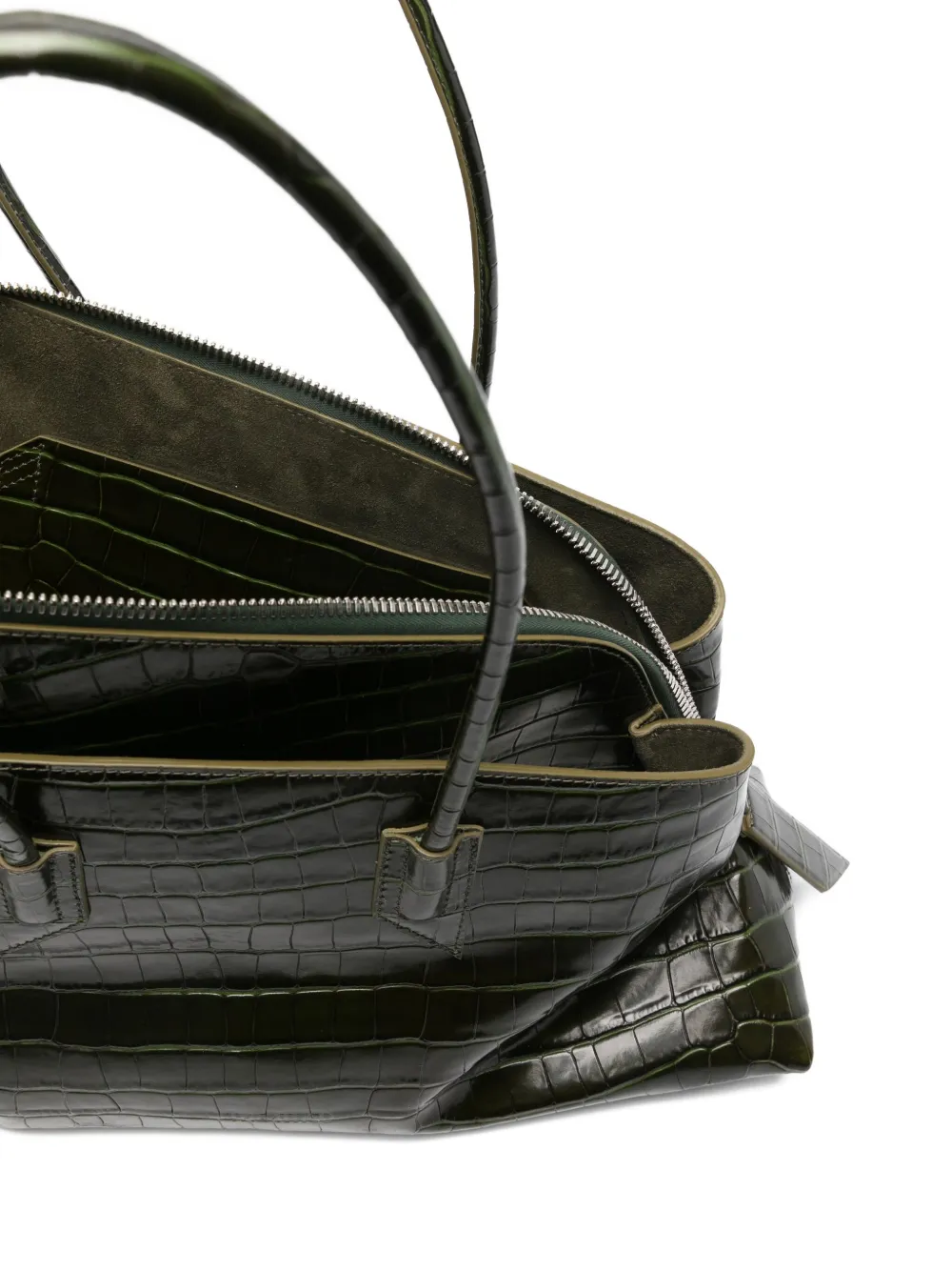 Attico La Passeggiata Croc Embossed Medium Tote Bag In Green