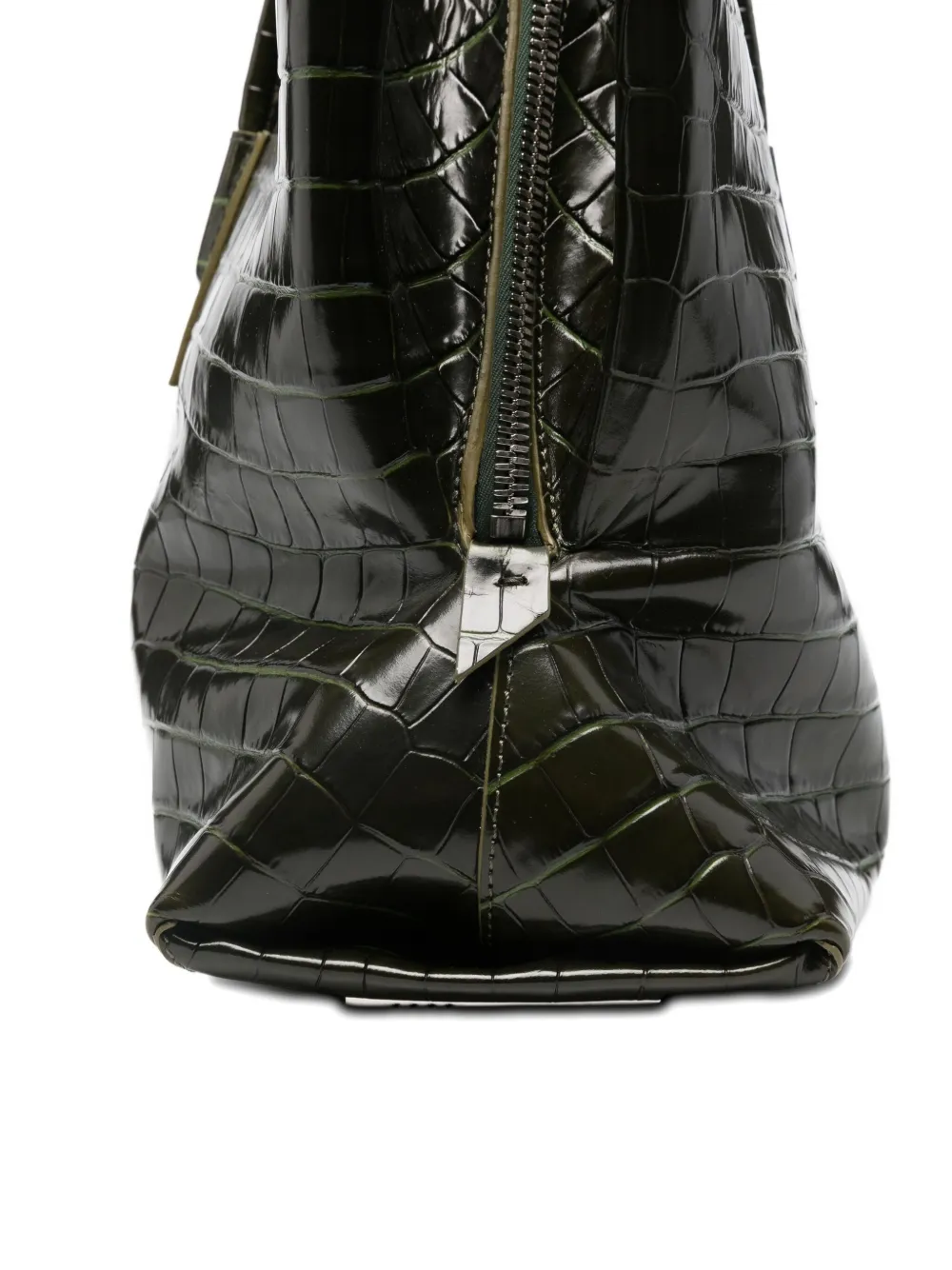 Attico La Passeggiata Croc Embossed Medium Tote Bag In Green
