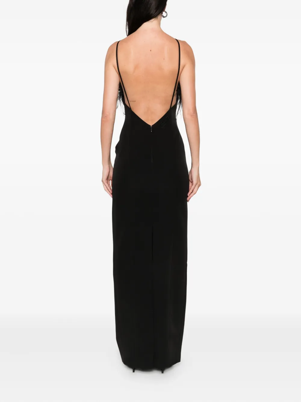 Attico Feather Trim Maxi Dress In Black