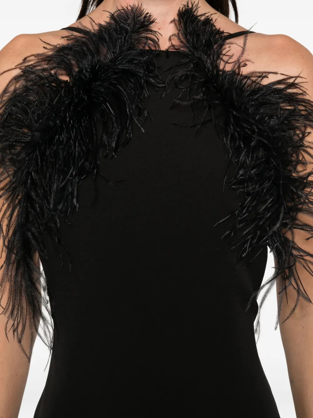 Attico Feather Trim Maxi Dress In Black