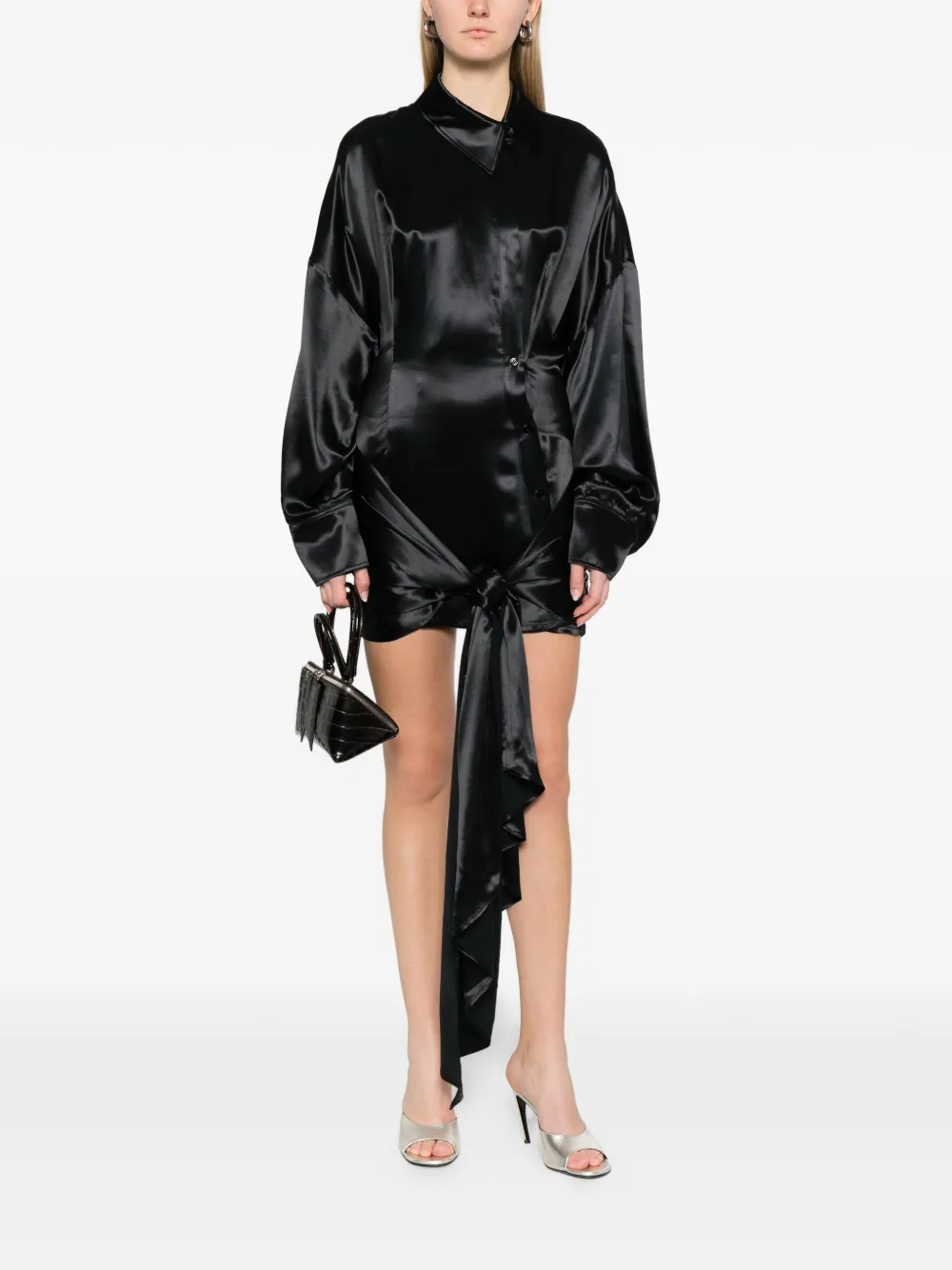 The Attico knot long-sleeve mini dress - Zwart