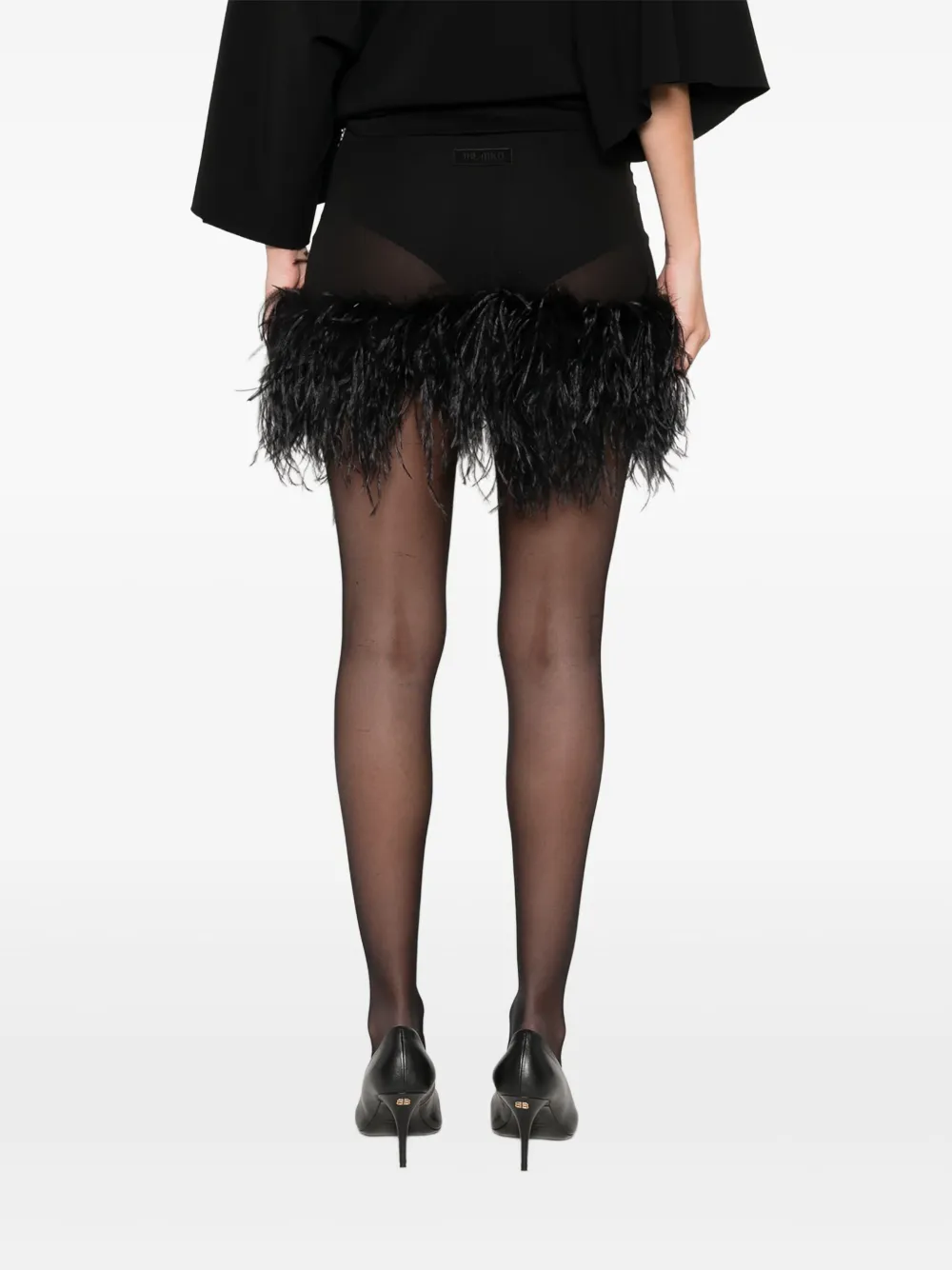 Attico Sheer Feather-trimmed Miniskirt In Black