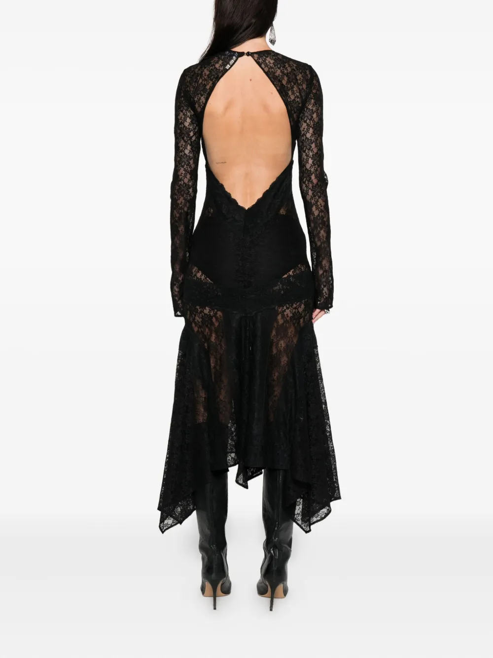 Attico Lace Asymmetric-hem Midi Dress In Black