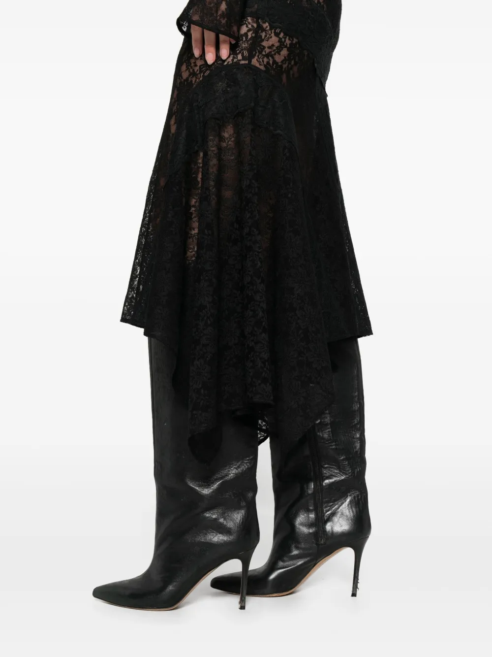 Attico Lace Asymmetric-hem Midi Dress In Black