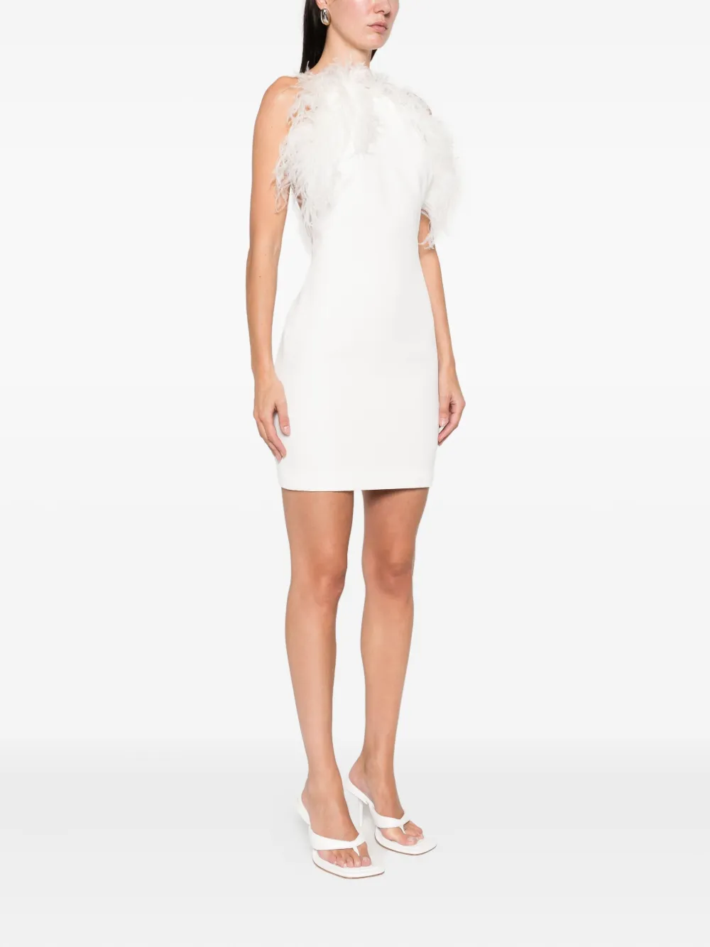 Attico Feather-trim Mini Dress In White