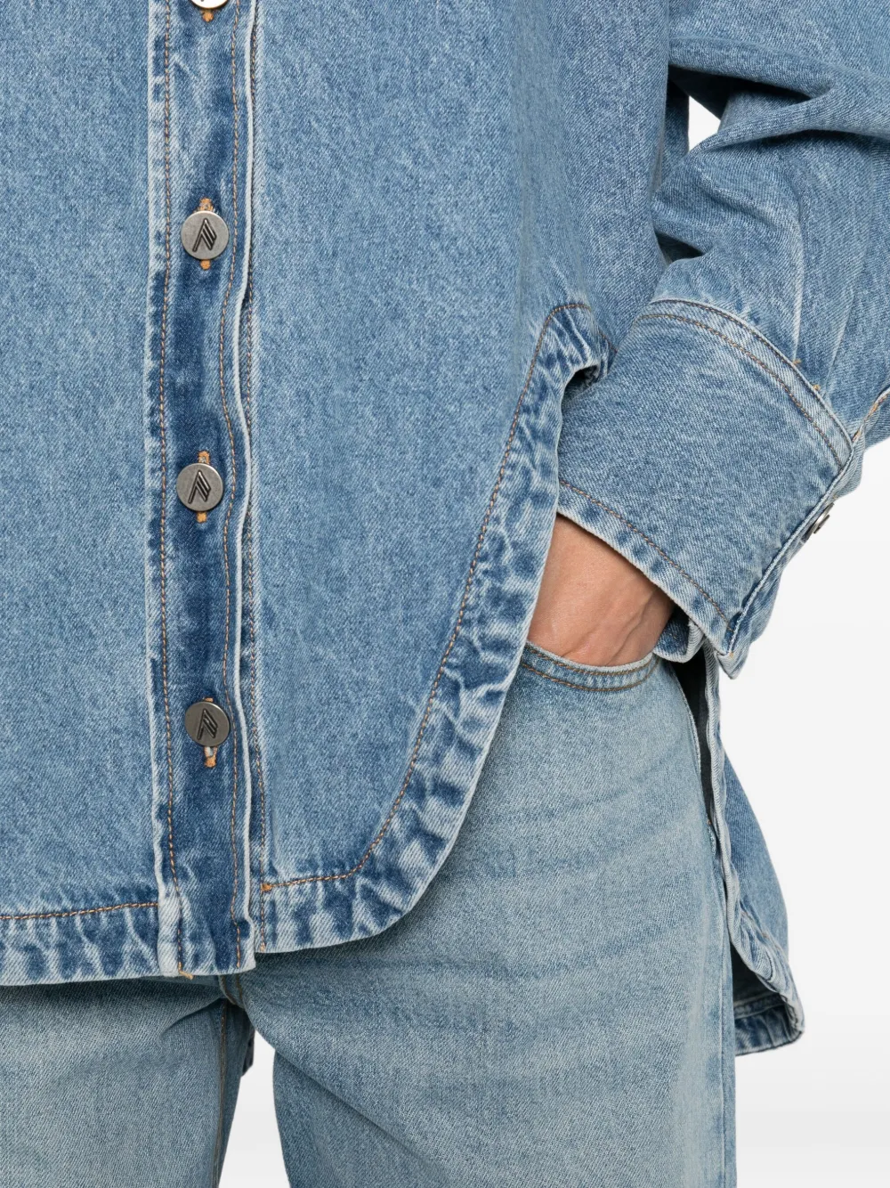 Attico Logo-embroidered Denim Shirt In Blue