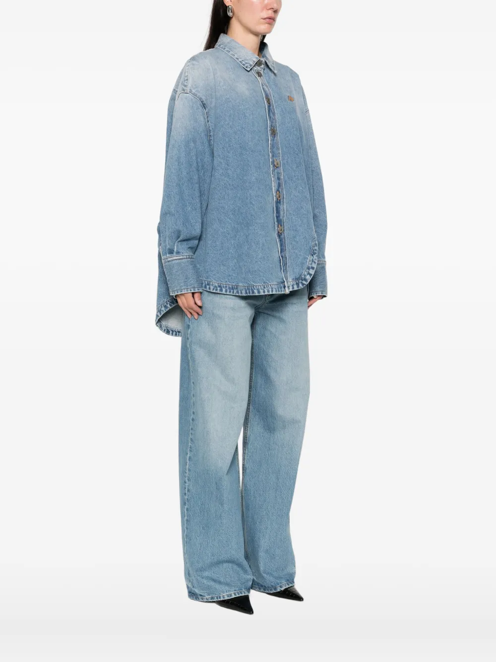 Attico Logo-embroidered Denim Shirt In Blue