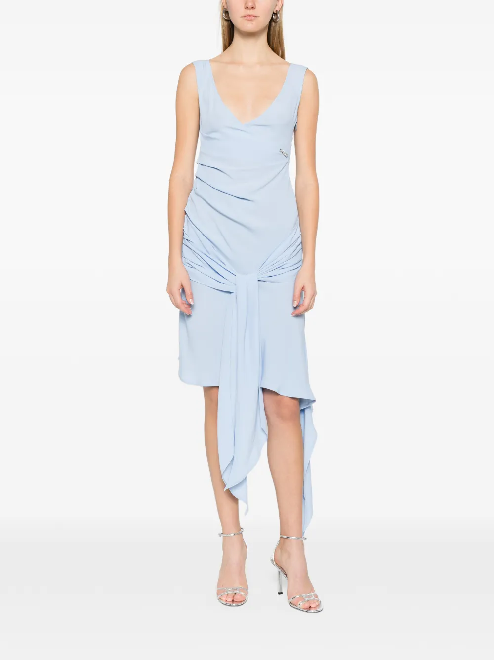 The Attico V-neck draped mini dress - Blauw