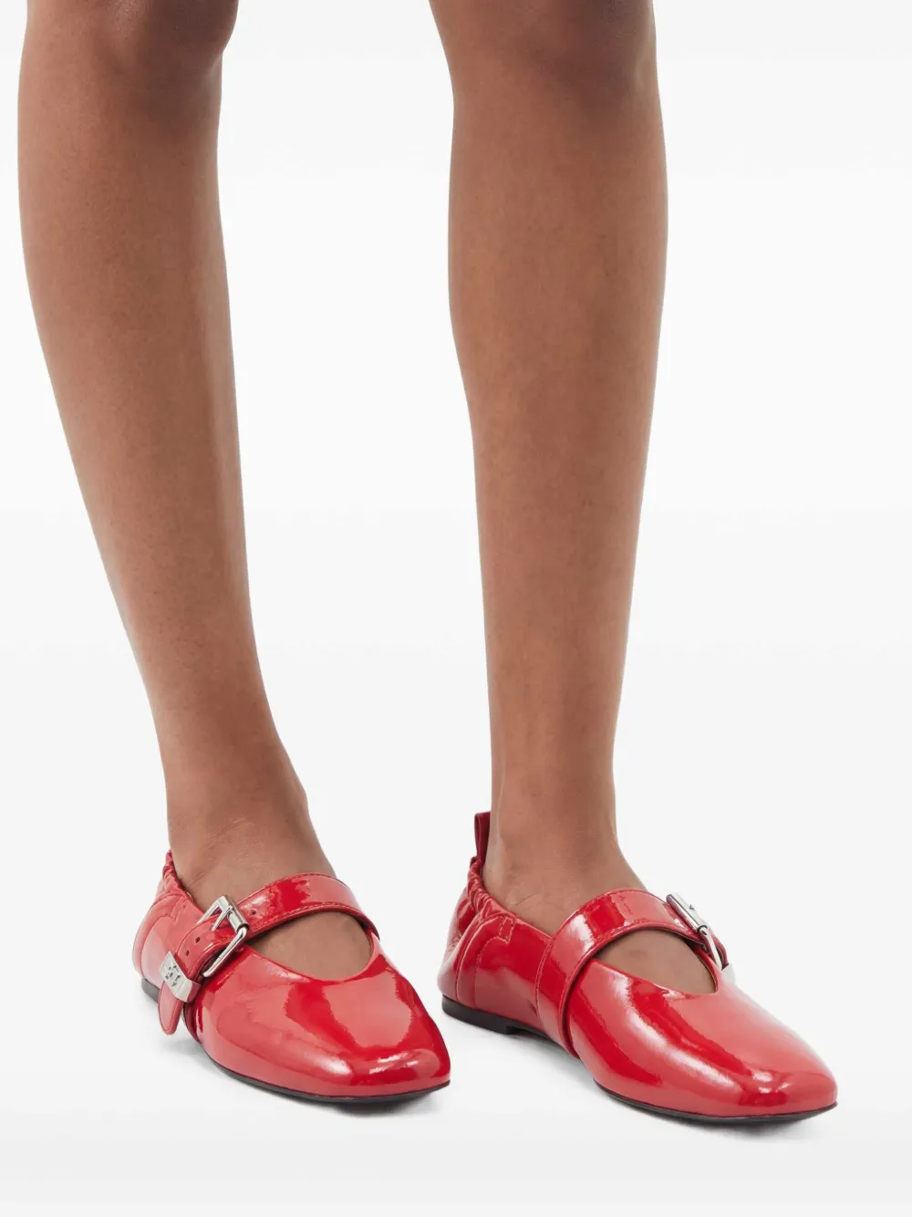 GANNI Buckled Ballet Flats in Red, view 2
