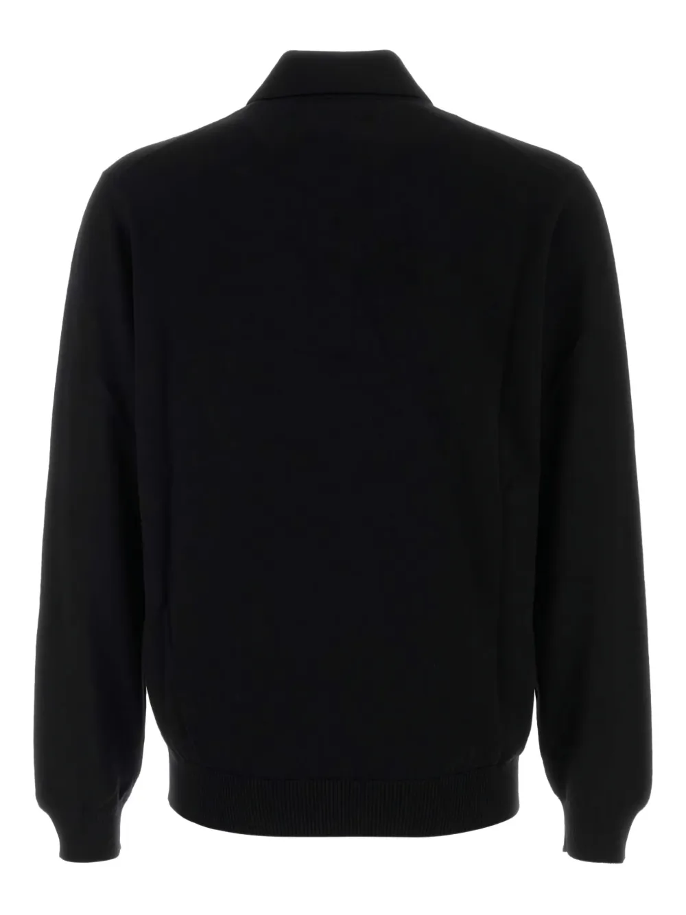 Fendi Stretch Wool Polo Shirt With Ribbed Cuffs And Hem In Black