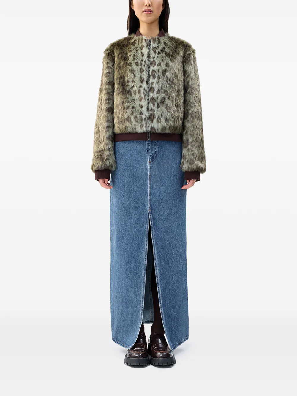  Unreal Fur Foliage Animal-print Jacket - Green 