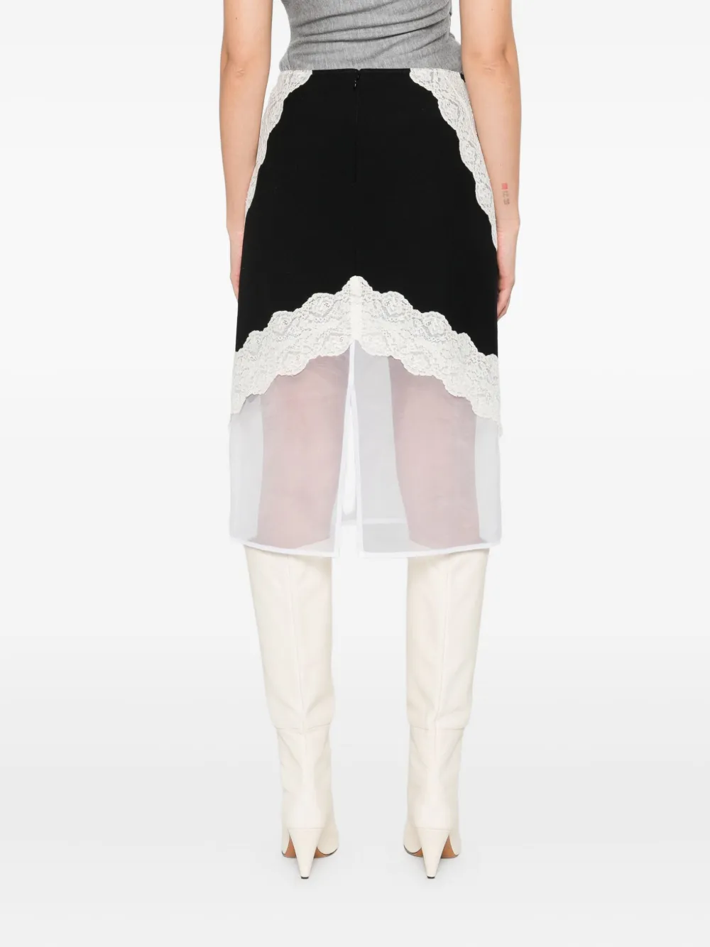 Jil Sander Asymmetric Lace Wool Skirt With Sheer Overlay In Black