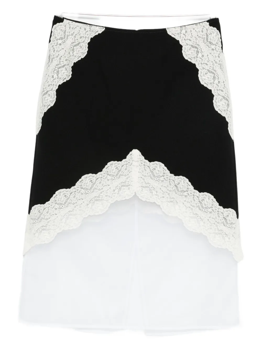 Jil Sander Asymmetric Lace Wool Skirt With Sheer Overlay In Black