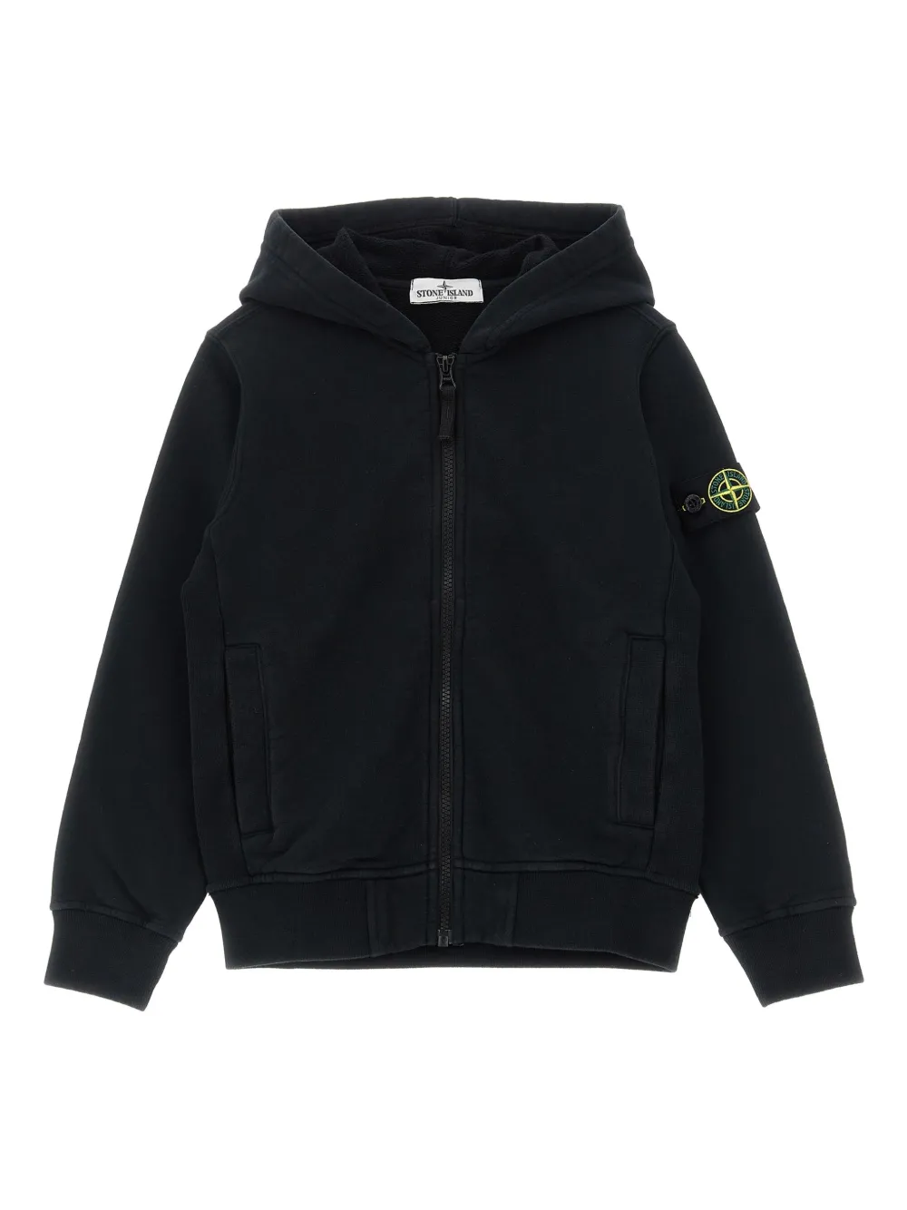 Stone Island Junior logo-badge zip-up hoodie | Black | Image 1