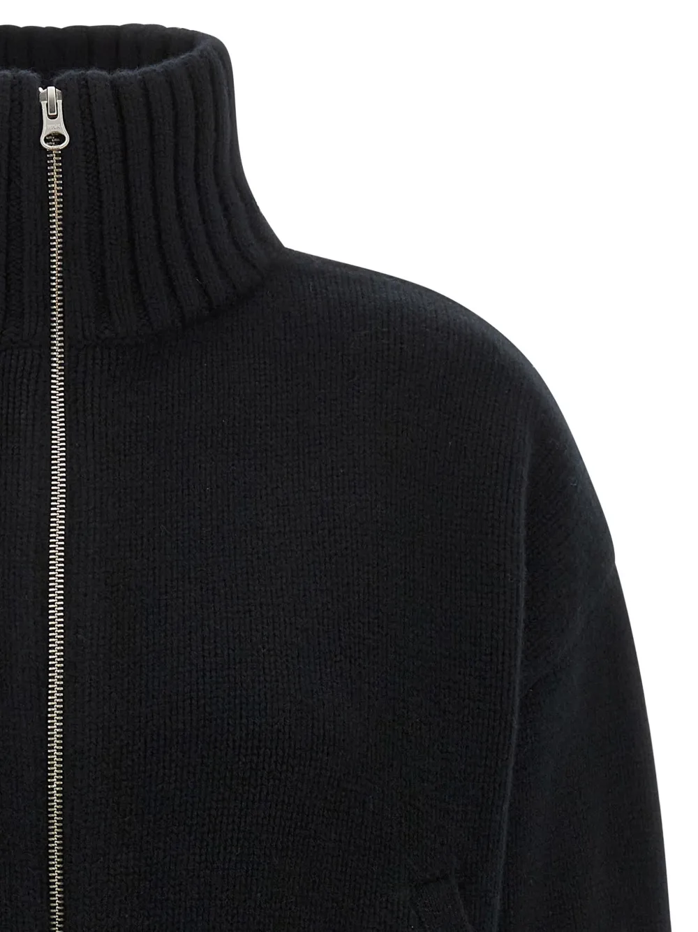 Extreme Cashmere Tailored Blue Zip Cardigan With High Collar And Ribbed Cuffs In Black