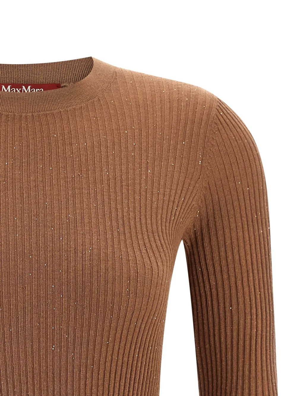 Max Mara Marabu Sequin-embellished Ribbed Sweater In Brown