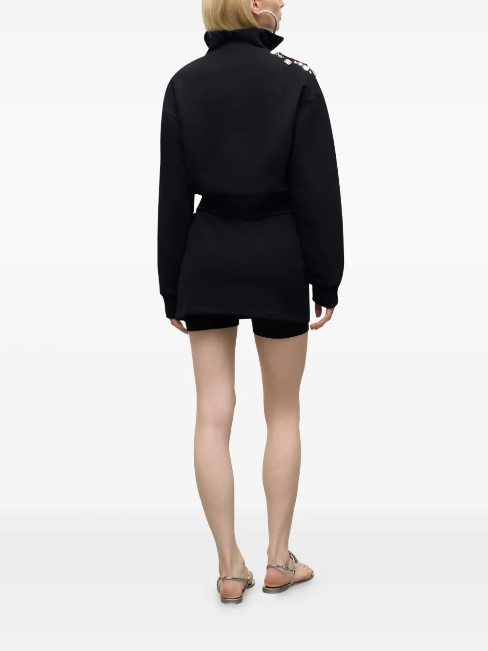 AREA Sweater met halve rits en uitgesneden kristallen Zwart