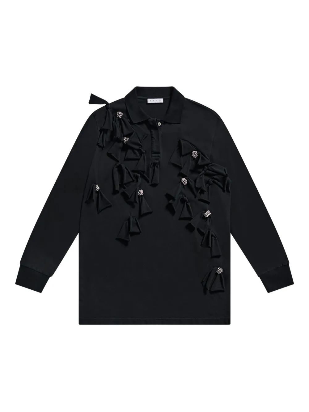 AREA crystal-embellished bow long-sleeve dress - Nero