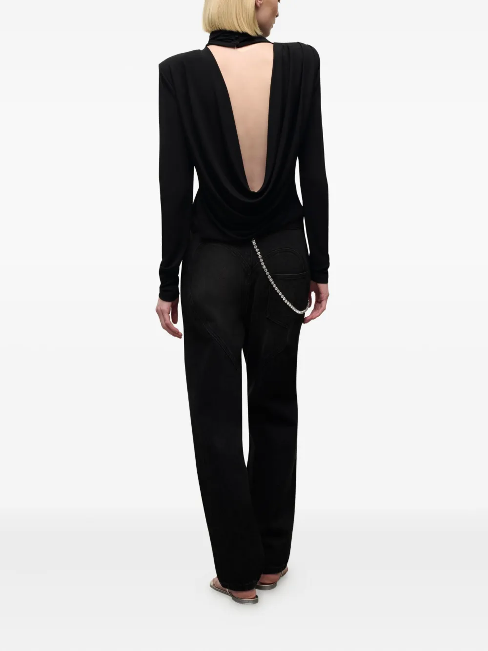 Area Crystal-cluster Draped Open-back Top In Black