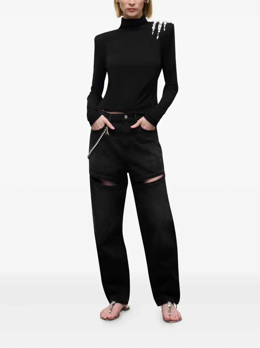 Area Crystal-cluster Draped Open-back Top In Black