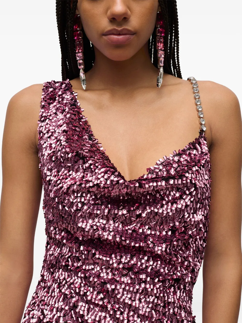 Area Crystal Strap Embellished Mini Dress In Pink
