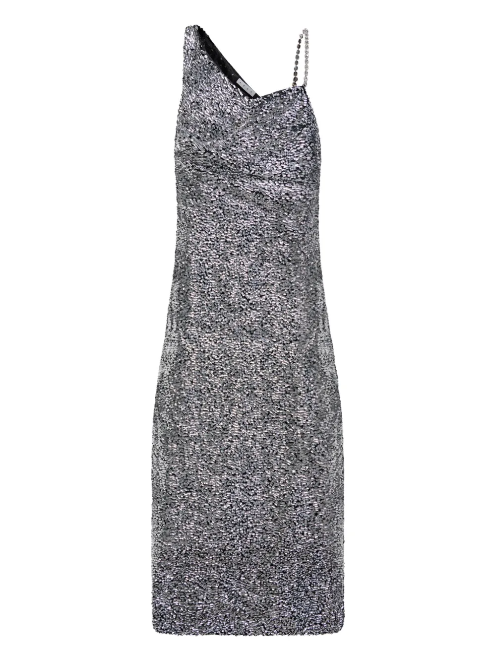 Area Crystal-strap Sequin Gown In Silver