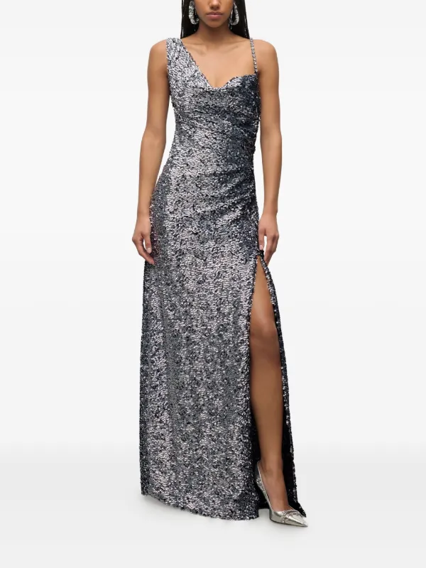 AREA crystal-strap Sequin Gown | Silver | FARFETCH RO