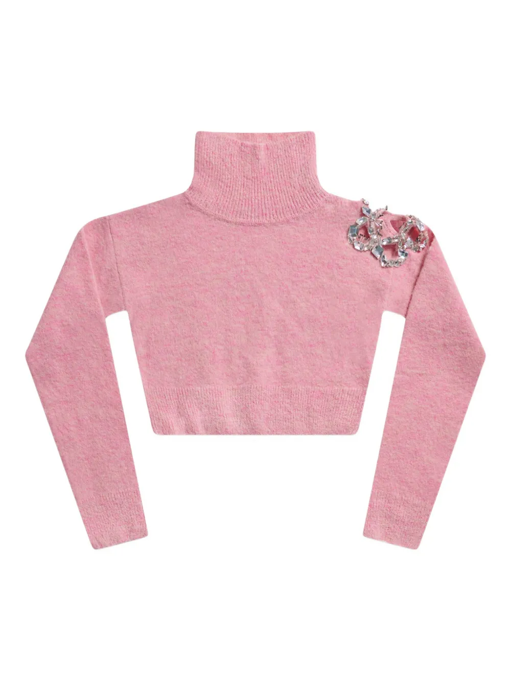 Area Crystal-cluster Flower Turtleneck Sweater In Pink