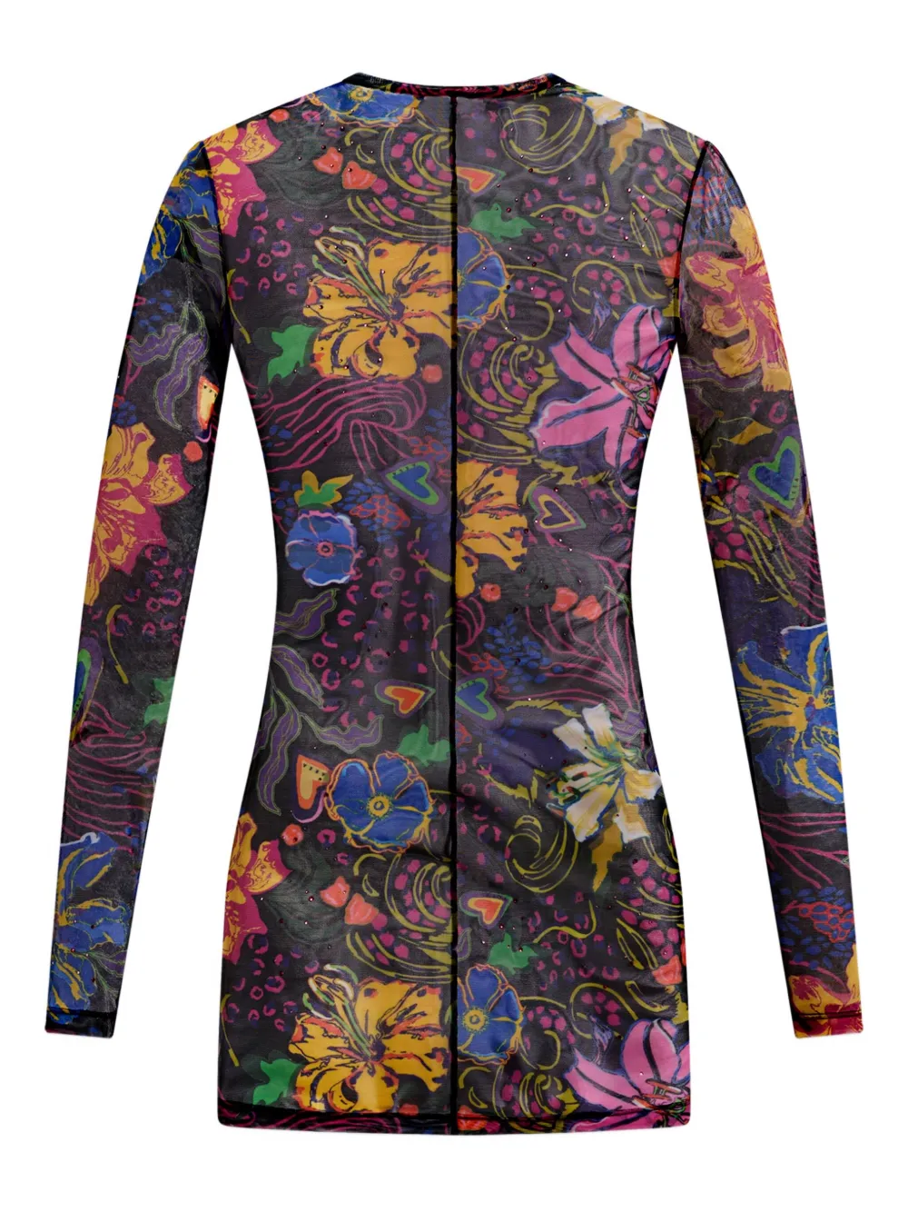 Area Hotfix Printed Long Sleeve Tulle Minidress In Multi