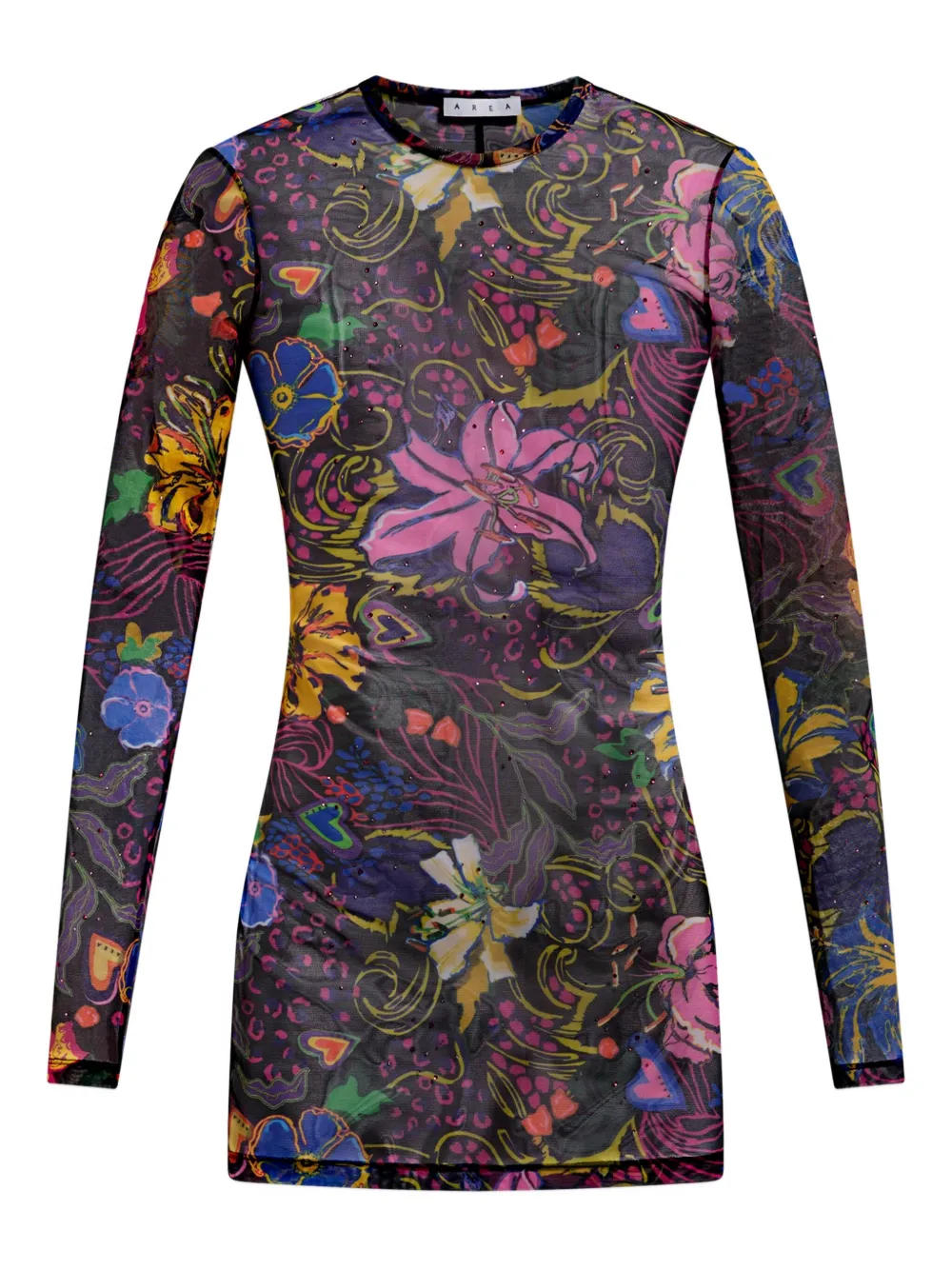 Area Hotfix Printed Long Sleeve Tulle Minidress In Multi