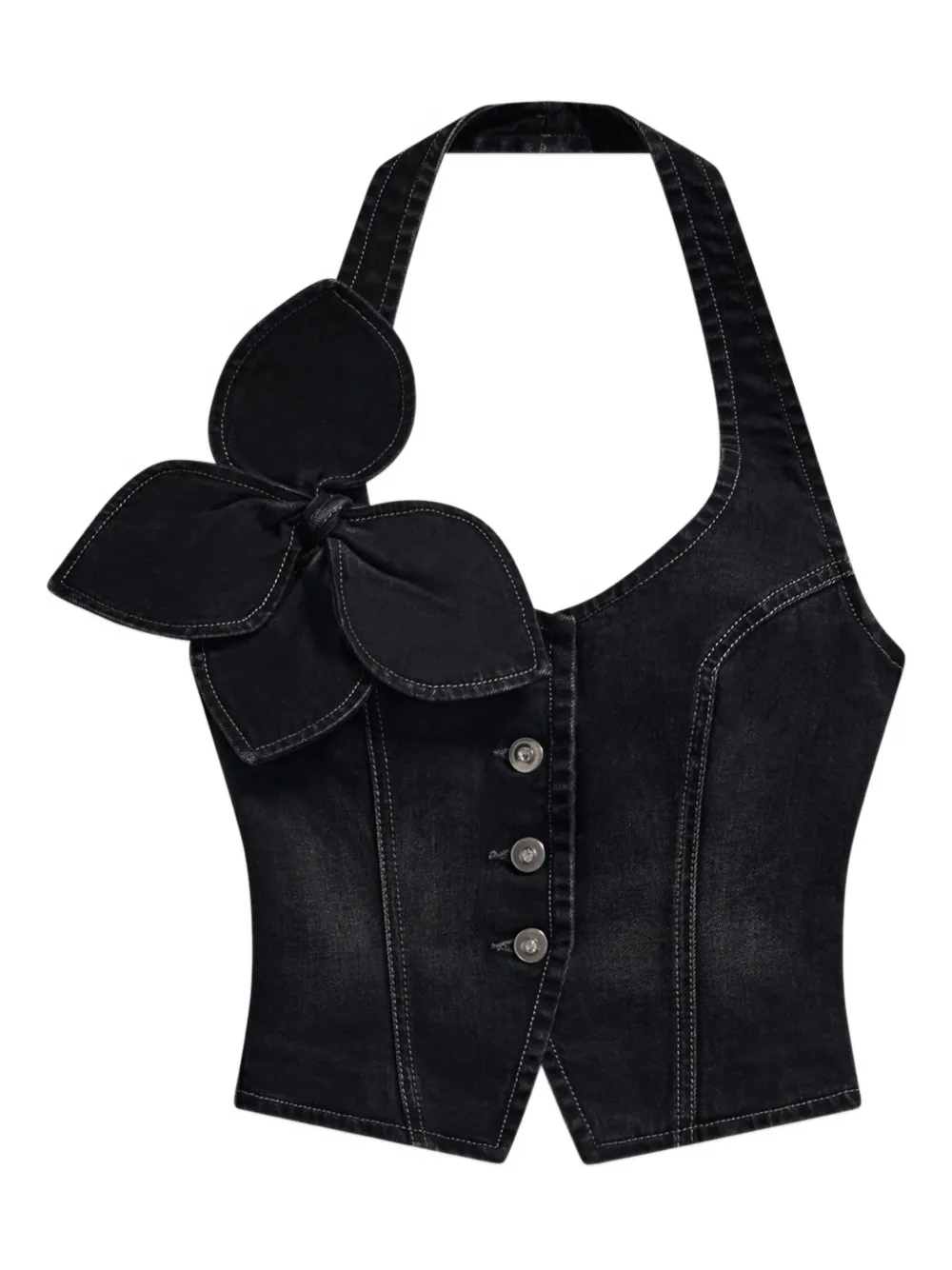 AREA bow denim halter top | Black | Image 1