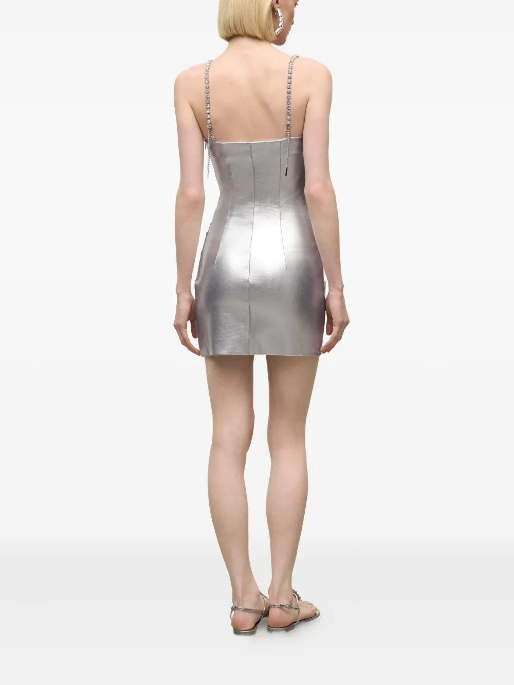 Area Crystal-strap Metallic Mini Dress In Gray