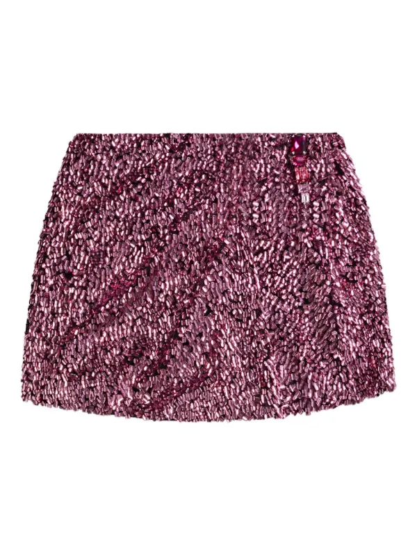 Area Crystal Sequin Mini Skirt in Pink