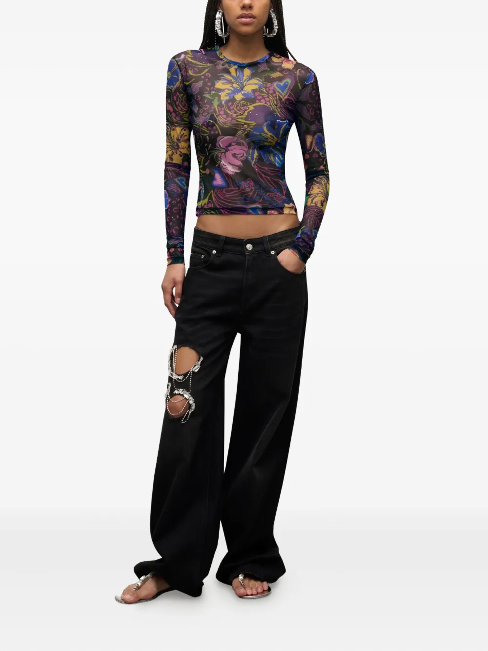 Area Hotfix Printed Tulle Long Sleeve Top In Multi