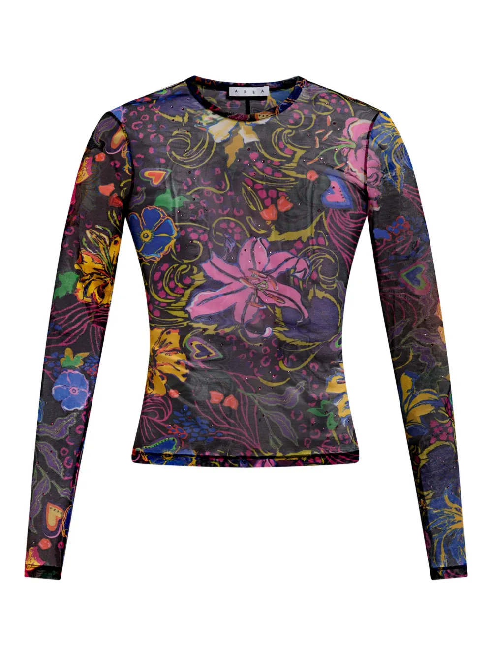 Area Hotfix Printed Tulle Long Sleeve Top In Multi