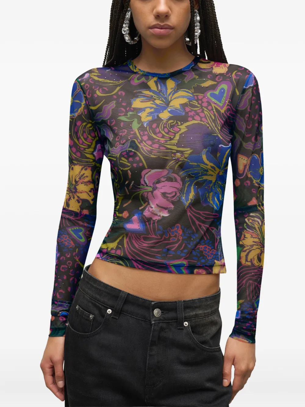 Area Hotfix Printed Tulle Long Sleeve Top In Multi