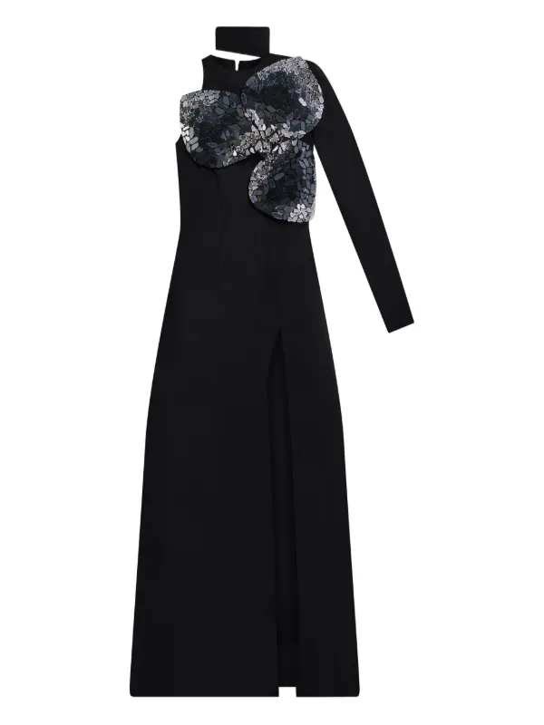 Area Embroidered Erystal Gown in Black