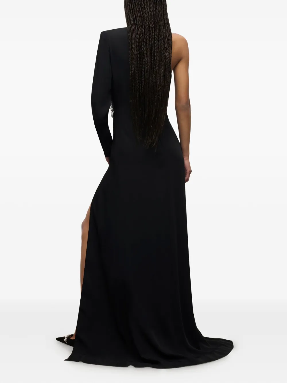 AREA Avondjurk met borduurwerk en kristallen Zwart