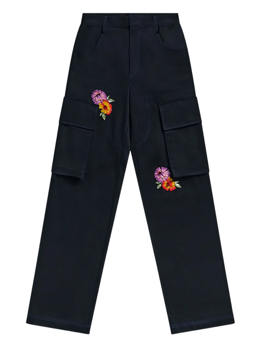 Area Embroidered-flower Cargo Trousers In Blue