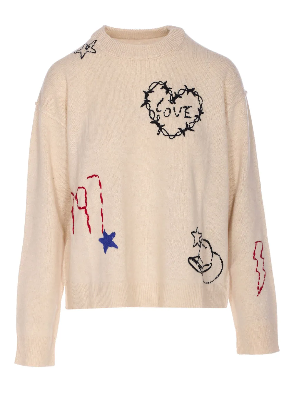 Zadig & Voltaire Crew Neck Knitwear With Long Sleeves And Embroidery In Neutral
